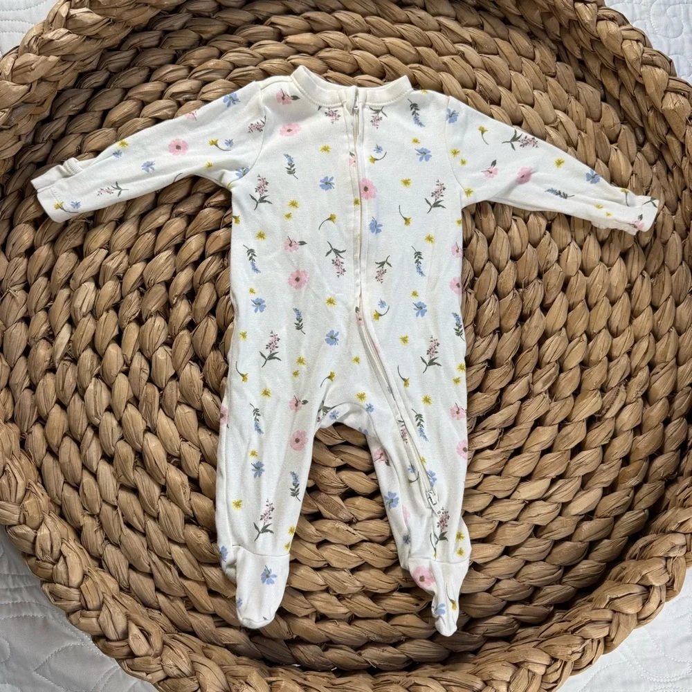 Carter's & Old Navy 100% Cotton Floral Footies Pajamas Pink White Yellow 0-3 EUC